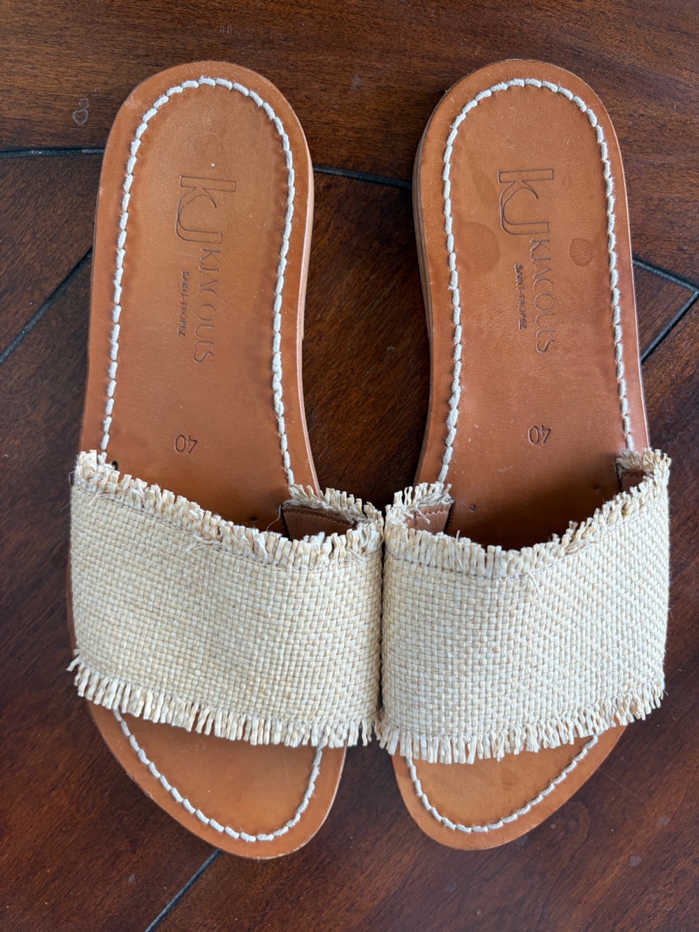 K. Jacques St. Tropez Capri Raffia Slides Beige Sz EU40 US 9 or 9.5